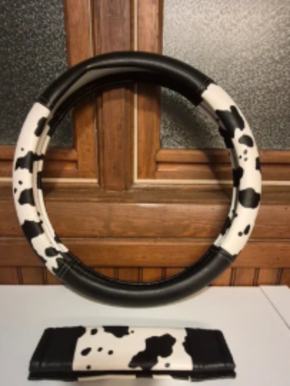 Cowprint steering wheel cover+1 seatbelt coushion